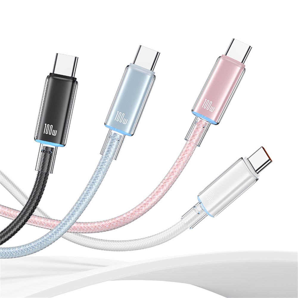 US-SJ660 Type-C To Type-C PD100W Fast Charging Transparent Data Cable With Light--Cloud Series 1.2M