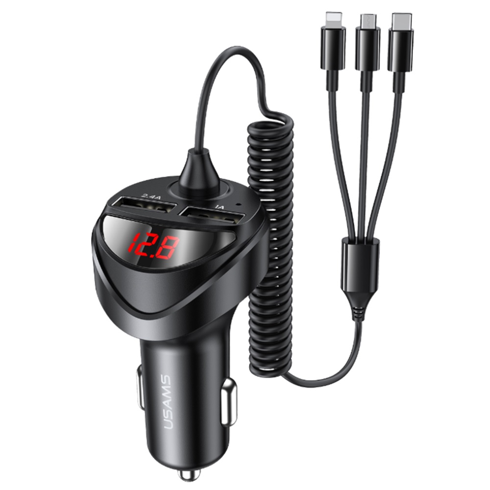 US-CC219 C41 30W Car Charger With 2IN1 Retractable Cable  Type-C+Lightning