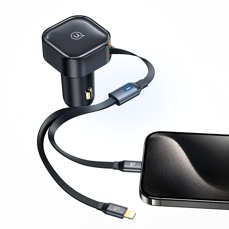 US-CC219 C41 30W Car Charger With 2IN1 Retractable Cable  Type-C+Lightning