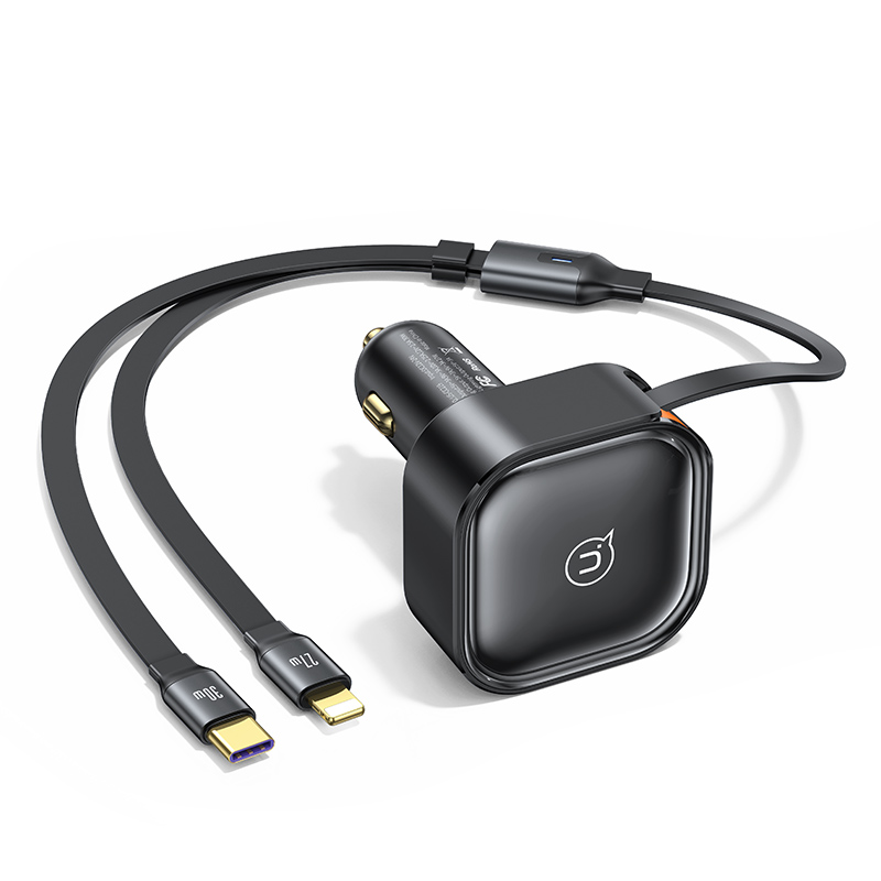 US-CC219 C41 30W Car Charger With 2IN1 Retractable Cable  Type-C+Lightning