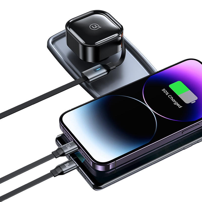 US-CC219 C41 30W Car Charger With 2IN1 Retractable Cable  Type-C+Lightning