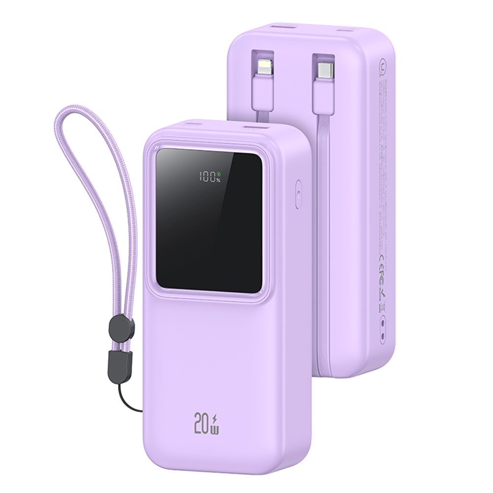 US-CD213 PD20W+QC3.0 Dual-port Digital Display Fast Charging Power Bank With Dual Cables-X-chel Series 30000mAh