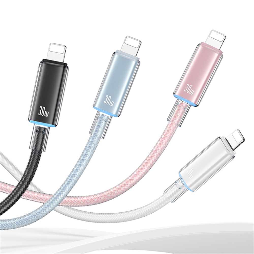 US-SJ659 Type-C To Lightning PD Fast Charging Transparent Data Cable With Light--Cloud Series 1.2M