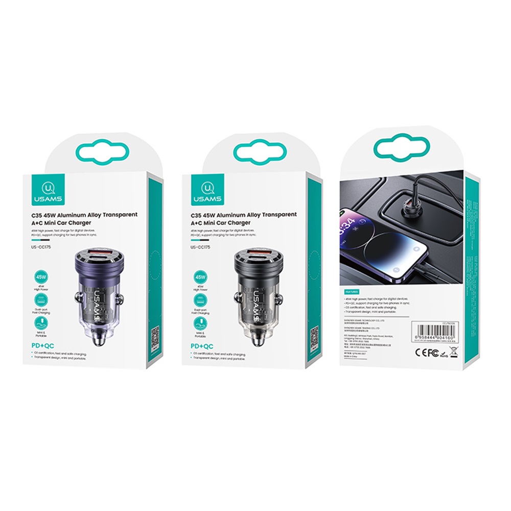 US-CC175 C35 45W Aluminum Alloy Transparent A+C Mini Car Charger